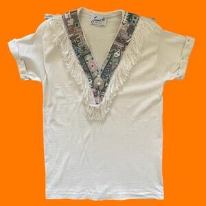 80's 90's vintage southwest aztec tribal fringe studded oversized t shirt SMALL